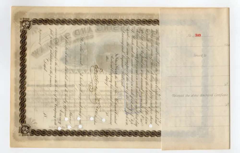 1800s Michigan Railroad Company Stock Certificate -img-2