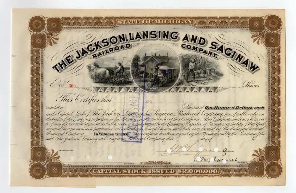 1800s Michigan Railroad Company Stock Certificate -img-0
