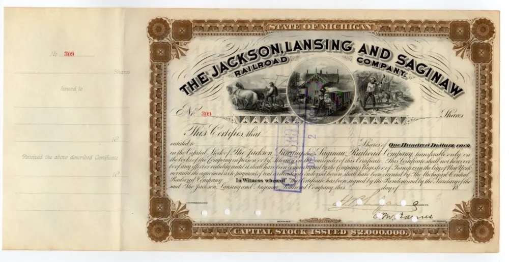 1800s Michigan Railroad Company Stock Certificate -img-1