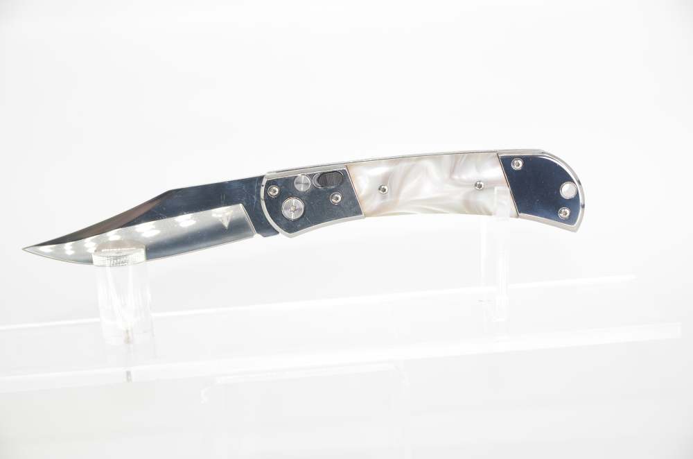 Classic Gentleman's White Pearl Handle Switchblade Automatic Knife w/Safety-img-1