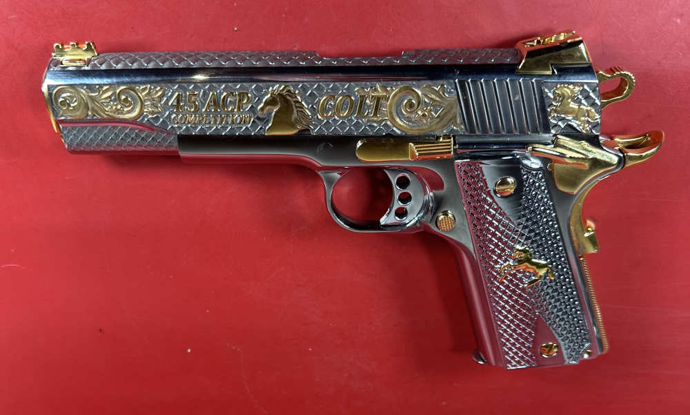 CUSTOM Colt 1911 High Polished Stainless, Engraved, Gold Plated. 45 ACP-img-11