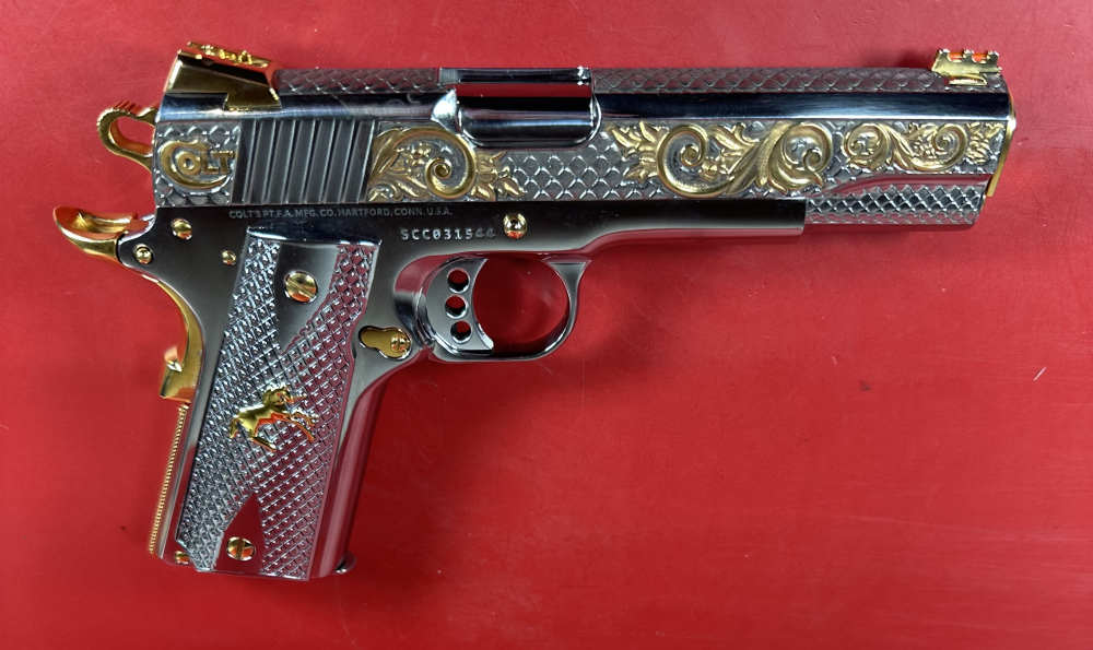 CUSTOM Colt 1911 High Polished Stainless, Engraved, Gold Plated. 45 ACP-img-12