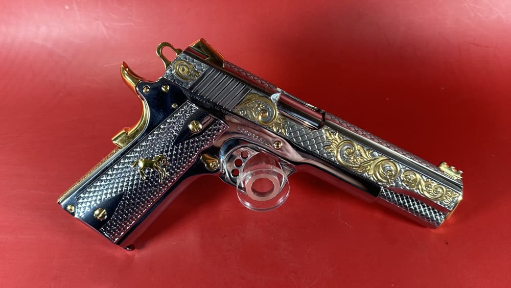CUSTOM Colt 1911 High Polished Stainless, Engraved, Gold Plated. 45 ACP-img-1