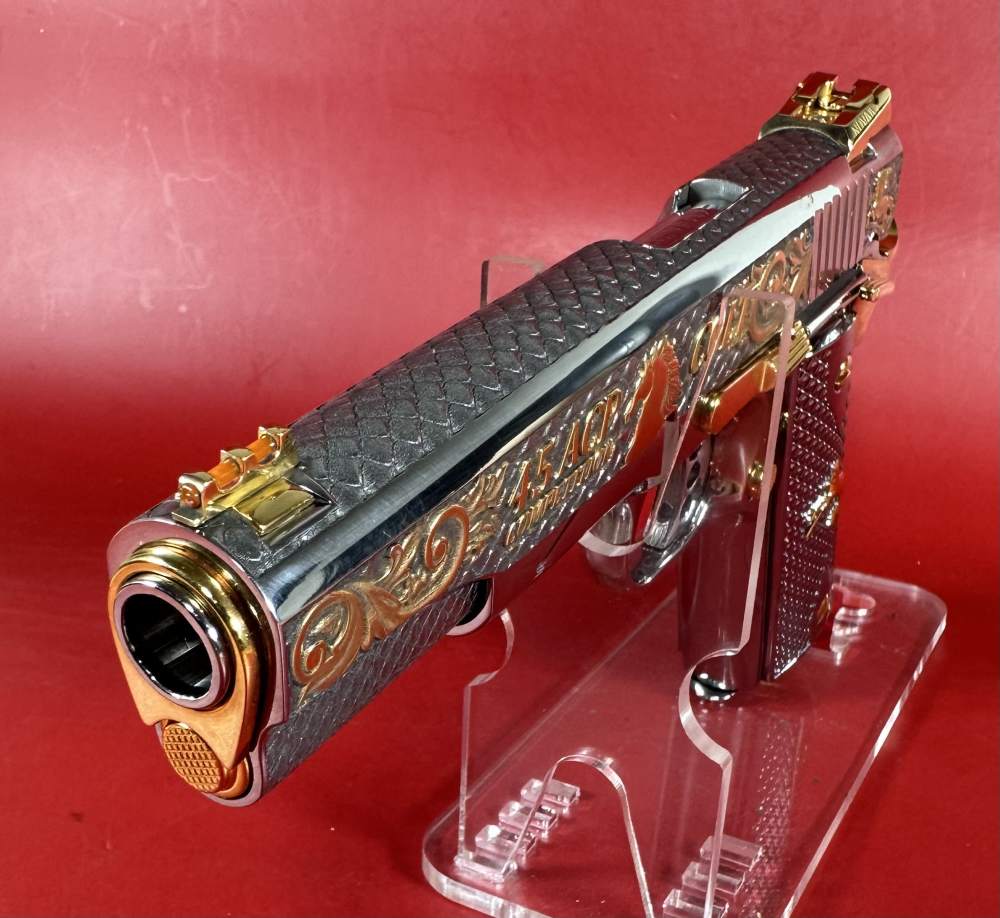 CUSTOM Colt 1911 High Polished Stainless, Engraved, Gold Plated. 45 ACP-img-2