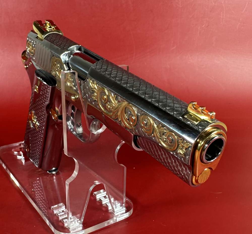 CUSTOM Colt 1911 High Polished Stainless, Engraved, Gold Plated. 45 ACP-img-3
