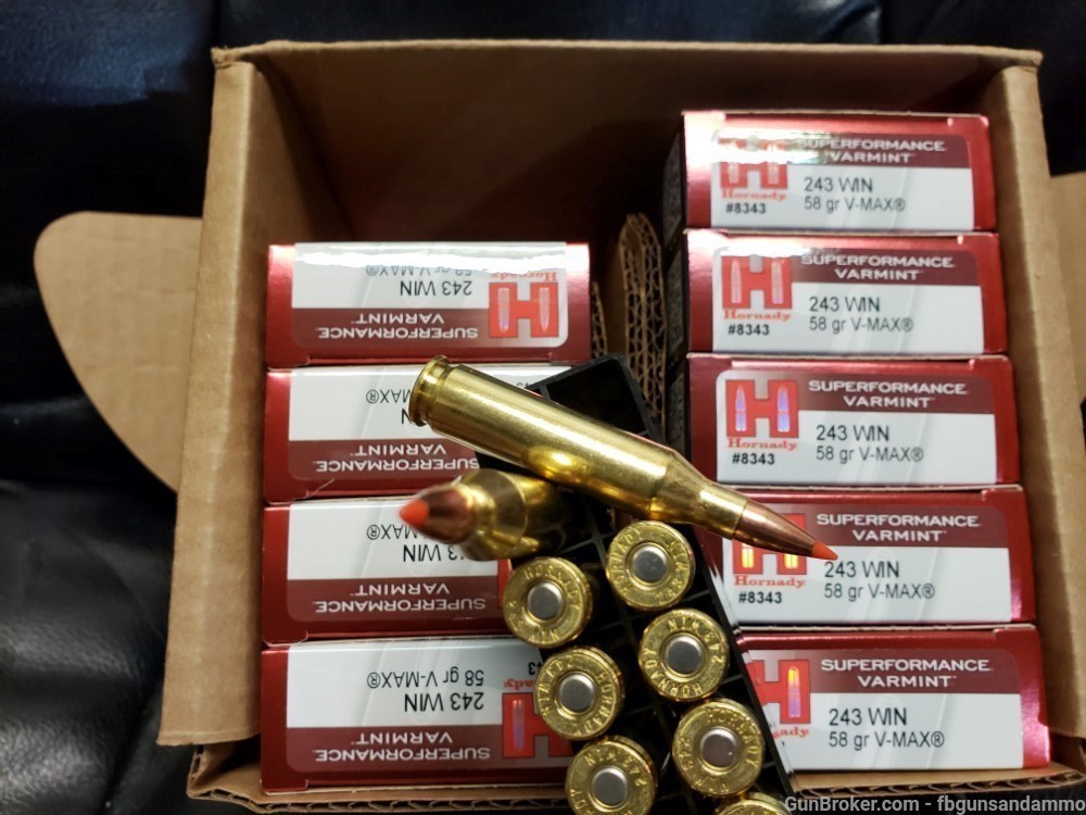 NEW 200 ROUNDS HORNADY SUPERFORMANCE .243 58 GRAIN V-MAX 243 WIN VMAX SPF V-img-4