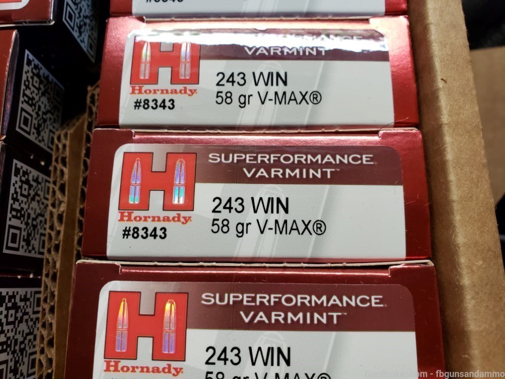 NEW 200 ROUNDS HORNADY SUPERFORMANCE .243 58 GRAIN V-MAX 243 WIN VMAX SPF V-img-1
