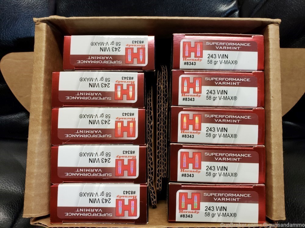 NEW 200 ROUNDS HORNADY SUPERFORMANCE .243 58 GRAIN V-MAX 243 WIN VMAX SPF V-img-0