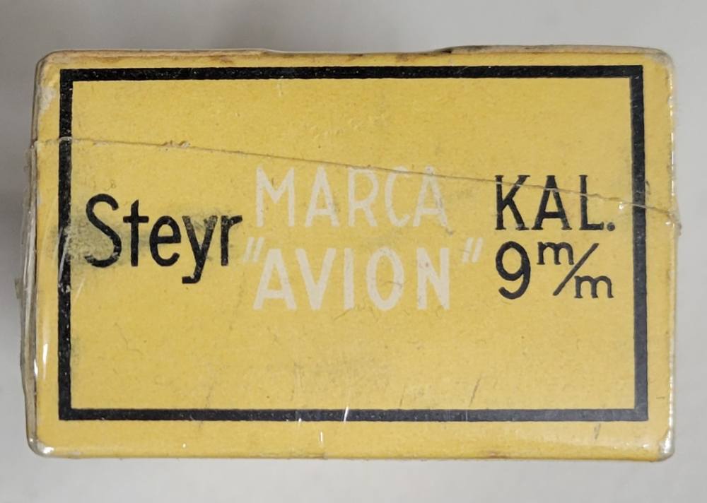 Vintage German 9mm Steyr 9x23 50rd box Marca Avion Sinoxid-img-0