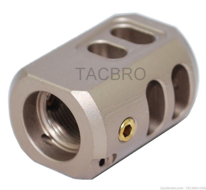 TACBRO Tan 1/2"x28 Muzzle Brake For Glock 9mm with threaded barrel-img-1
