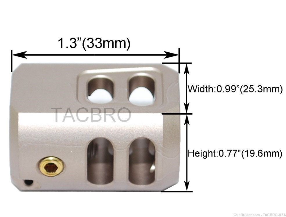 TACBRO Tan 1/2"x28 Muzzle Brake For Glock 9mm with threaded barrel-img-2