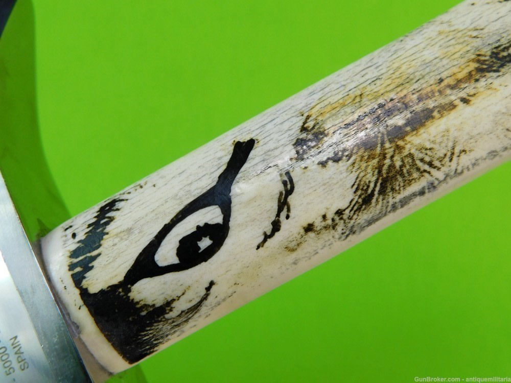 Hen & Rooster Spain Customized Scrimshaw Wolf Eyes Large Bowie Knife-img-10