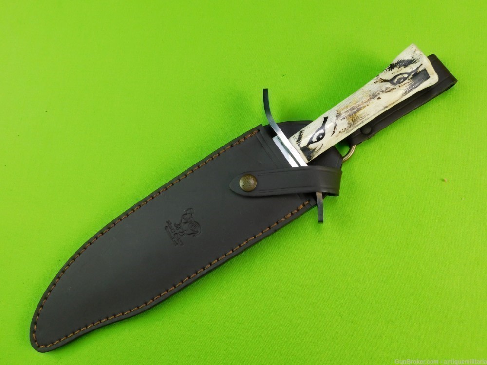 Hen & Rooster Spain Customized Scrimshaw Wolf Eyes Large Bowie Knife-img-23