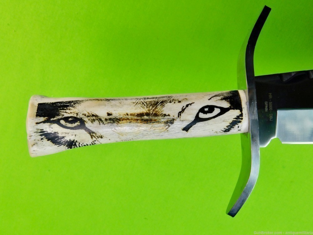 Hen & Rooster Spain Customized Scrimshaw Wolf Eyes Large Bowie Knife-img-6