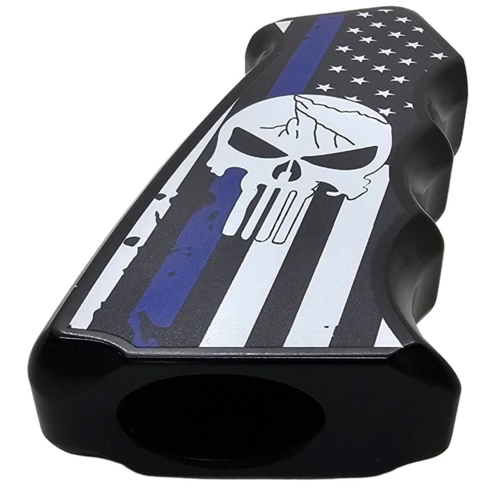 CNC Aluminum AR-15 / M4 Pistol Grip – Ergonomic – Thin Blue Line Skull Desi-img-9