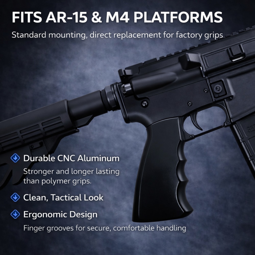 CNC Aluminum AR-15 / M4 Pistol Grip – Ergonomic – Black Anodized-img-0