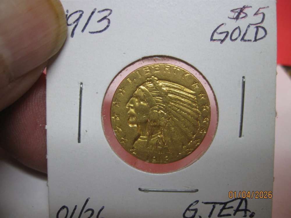 Vintage estate Gold Piece 1913 $5 Indian more Coins available too-img-4