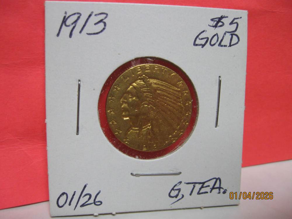 Vintage estate Gold Piece 1913 $5 Indian more Coins available too-img-0