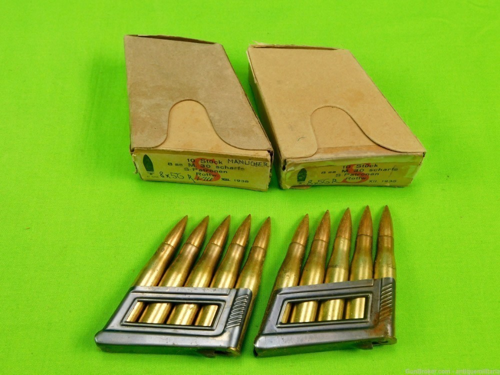 Set 2 German Austrian WW2 Steyr Mannlicher 8 X 56 10 Round Ammo Box w Clips-img-0