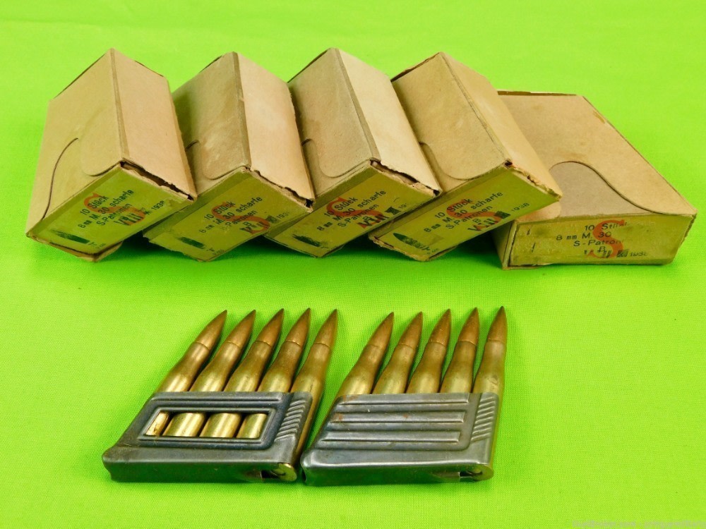 Set 5 German Austrian WW2 Steyr Mannlicher 8 X 56 10 Round Ammo Box w Clips-img-0