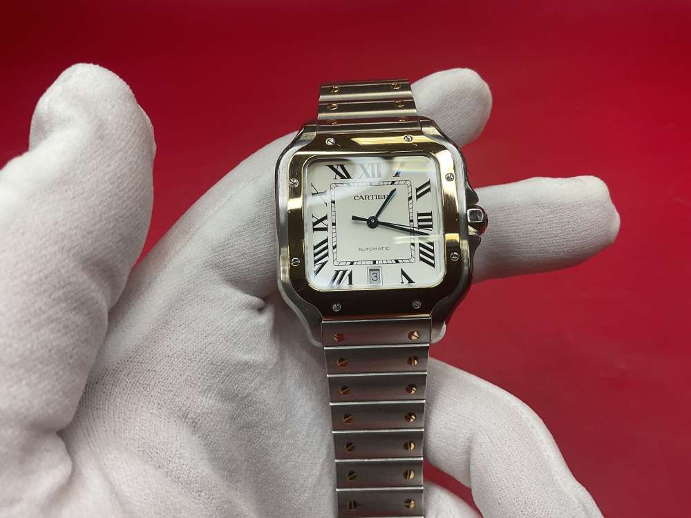 CARTIER SANTOS DE CARTIER 39.8MM 18K YELLOW GOLD & STAINLESS - FULL SET -img-3
