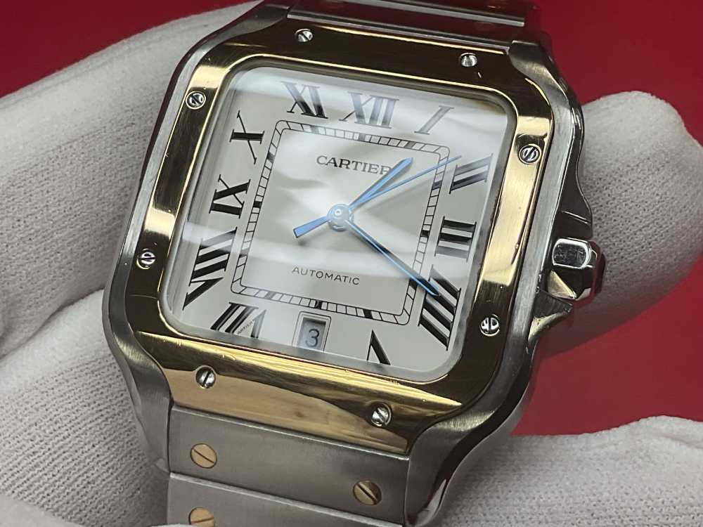 CARTIER SANTOS DE CARTIER 39.8MM 18K YELLOW GOLD & STAINLESS - FULL SET -img-12