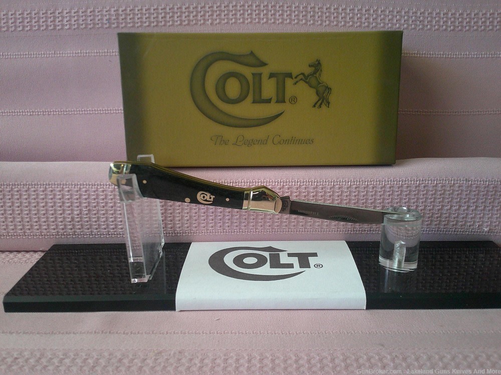 NIB Colt Wharncliffe Series Black Smooth Bone Handle Titanium Coated Knife!-img-0