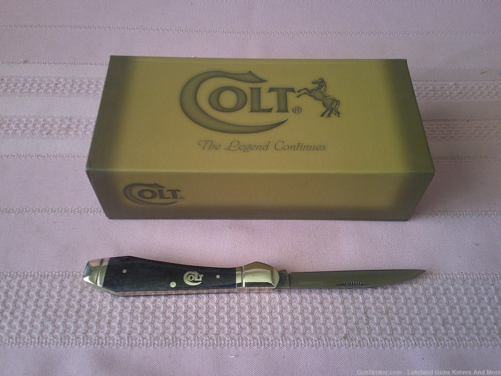NIB Colt Wharncliffe Series Black Smooth Bone Handle Titanium Coated Knife!-img-5