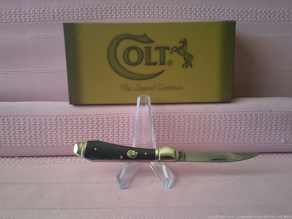 NIB Colt Wharncliffe Series Black Smooth Bone Handle Titanium Coated Knife!-img-3