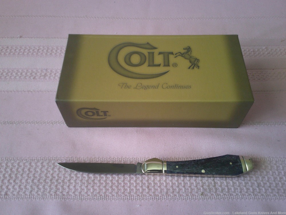 NIB Colt Wharncliffe Series Black Smooth Bone Handle Titanium Coated Knife!-img-6