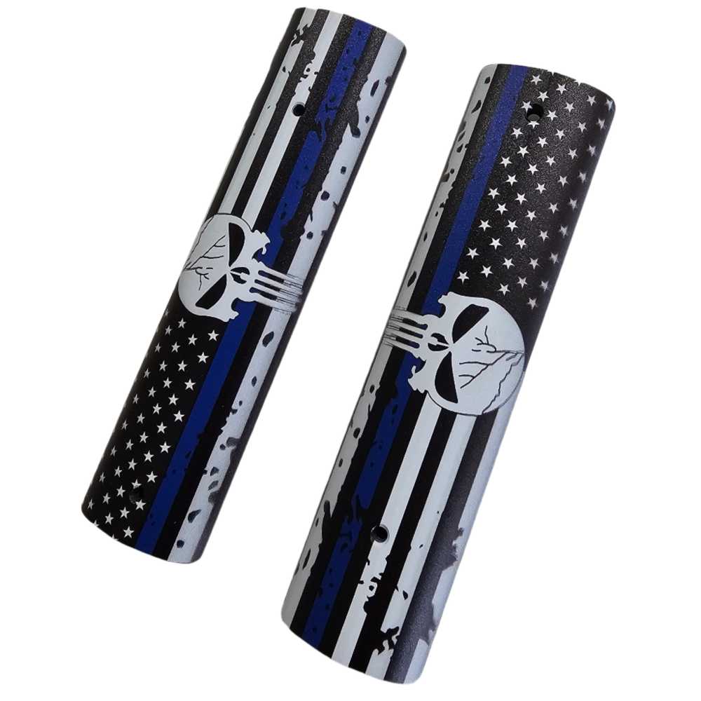 6" Aluminum Picatinny Rail Covers – Thin Blue Line American Flag Skull  Set-img-3