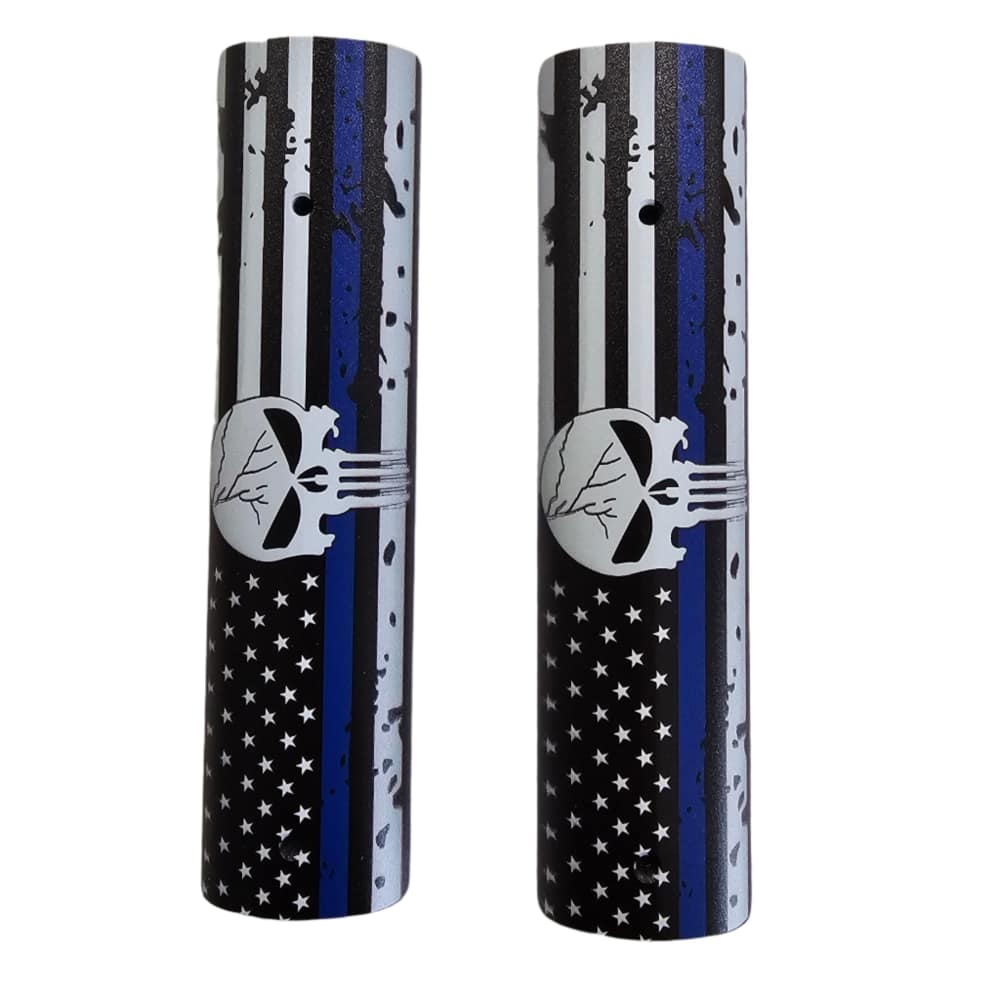 6" Aluminum Picatinny Rail Covers – Thin Blue Line American Flag Skull  Set-img-5
