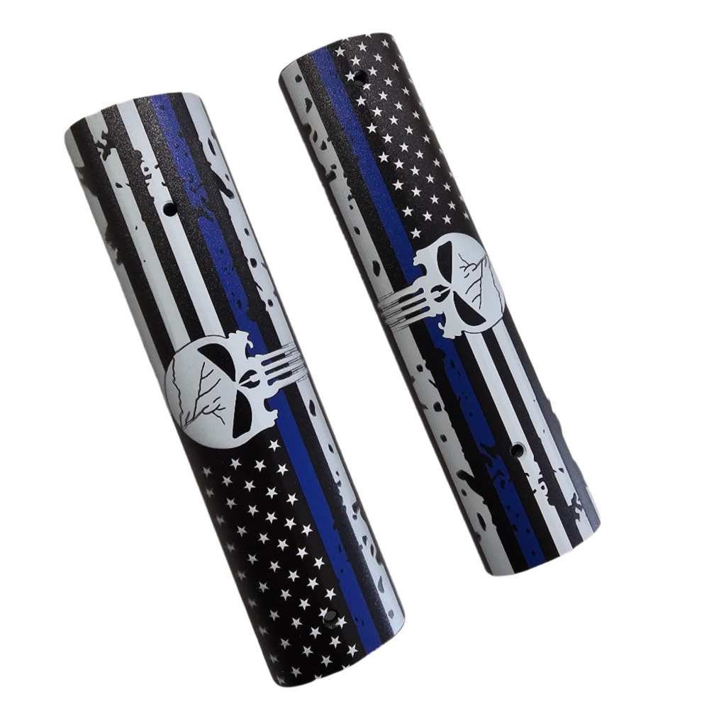 6" Aluminum Picatinny Rail Covers – Thin Blue Line American Flag Skull  Set-img-4