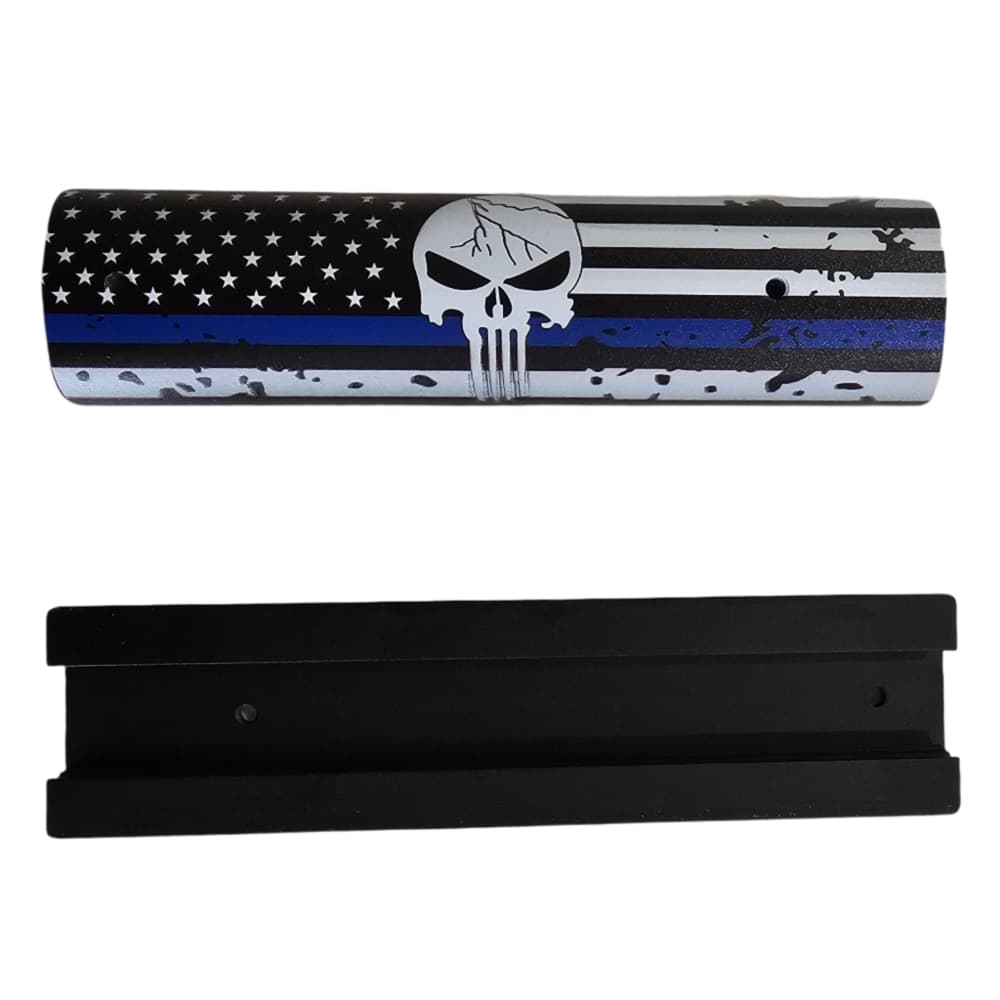 6" Aluminum Picatinny Rail Covers – Thin Blue Line American Flag Skull  Set-img-2
