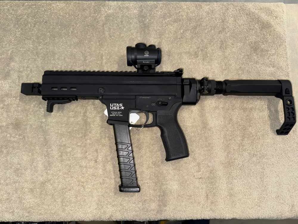 UTAS UT9-M Mini 9mm Semi Auto Pistol 6” Barrel (7) Mags Case Folding Grip-img-6