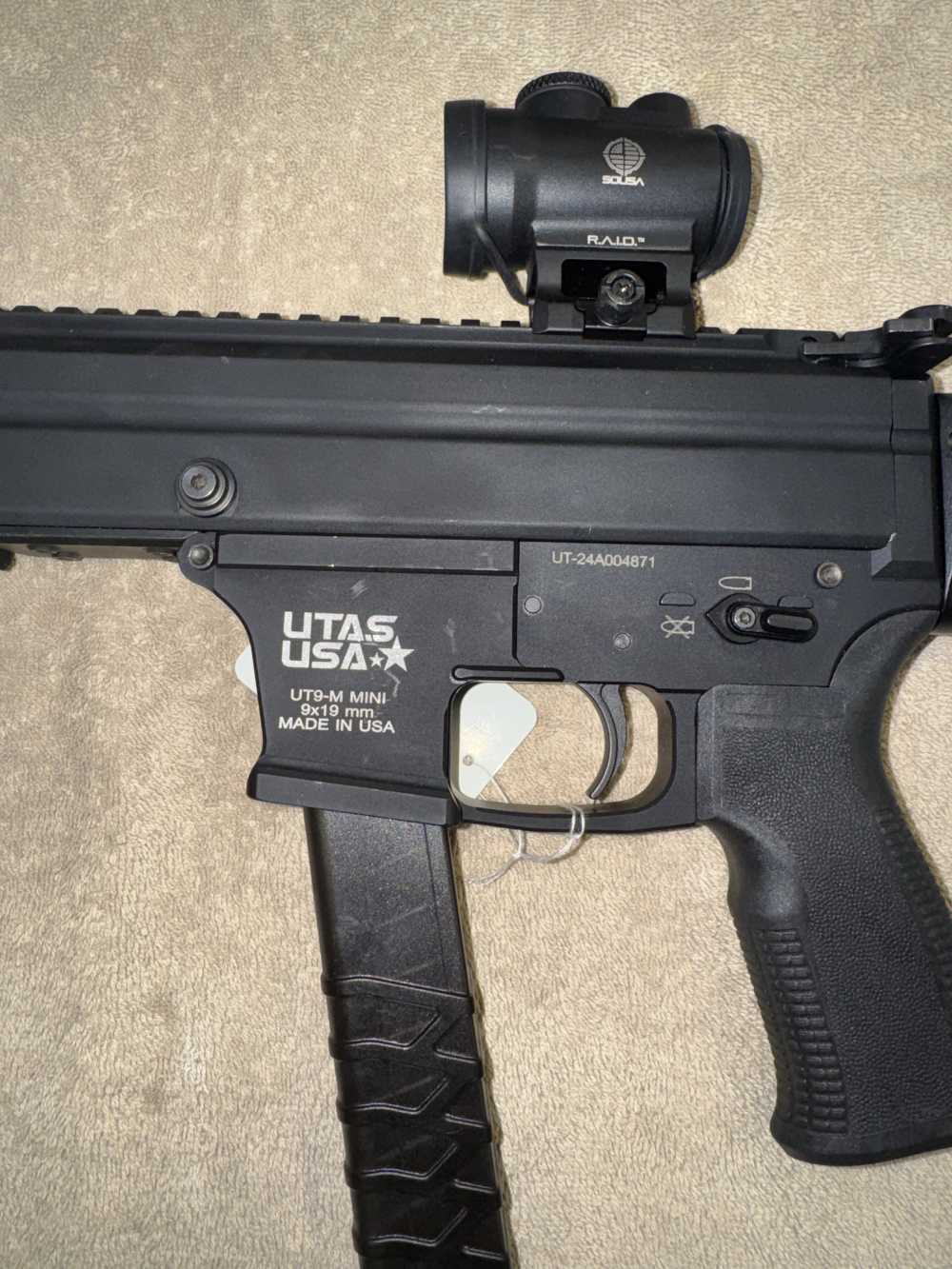 UTAS UT9-M Mini 9mm Semi Auto Pistol 6” Barrel (7) Mags Case Folding Grip-img-9