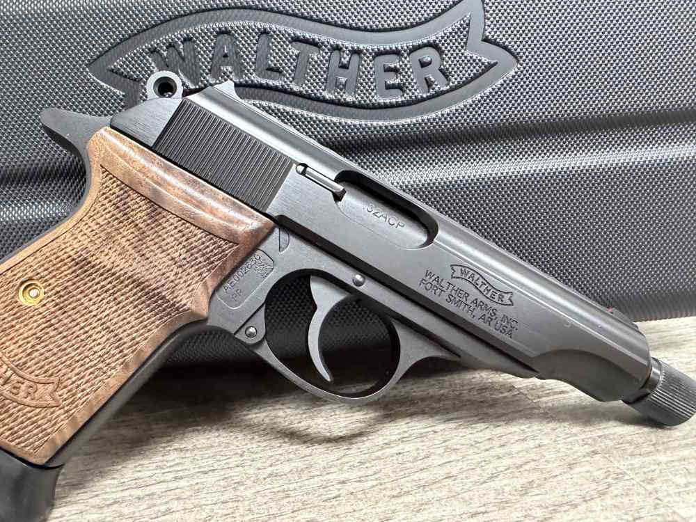 WALTHER PP SD 32 ACP BLACK THREADED BARREL WALNUT GRIPS 4797002 BRAND NEW-img-7