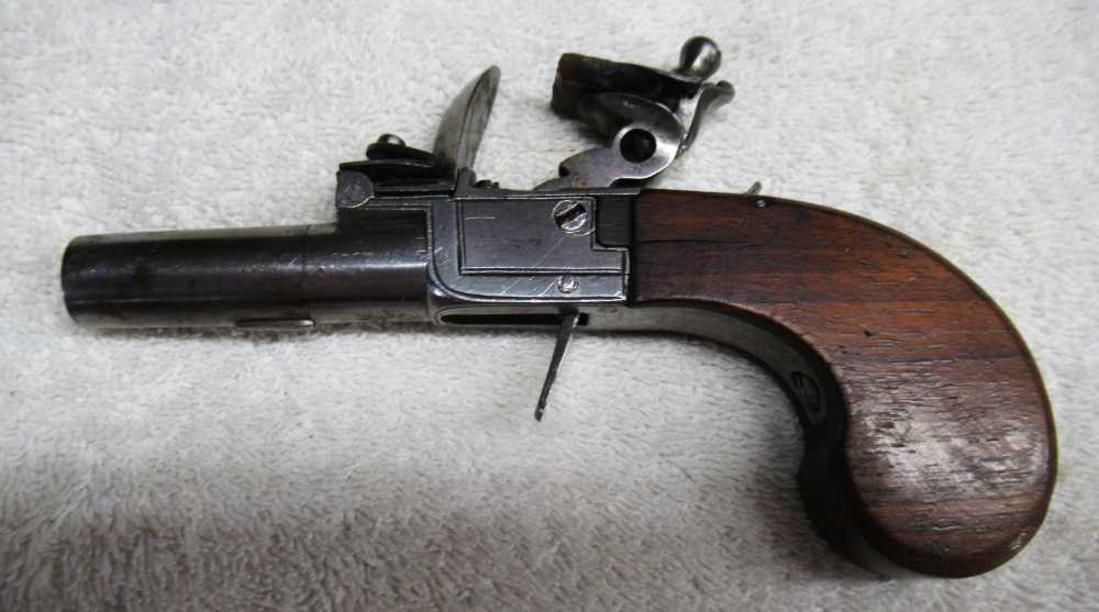 Belgium, Flint Lock, Pocket, Pistol, Screw off Barrel Pistol, 44 Cal, Exc.-img-0