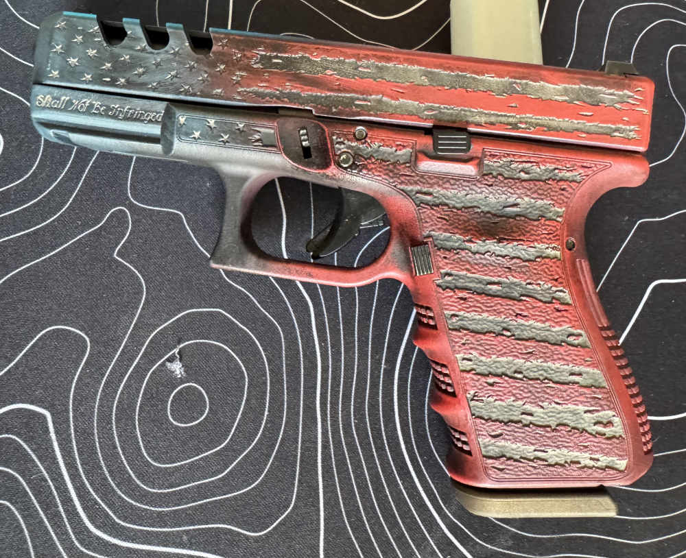 Glock 19 Gen 3, laser engraved and Cerakote, Tattered Flag-img-0