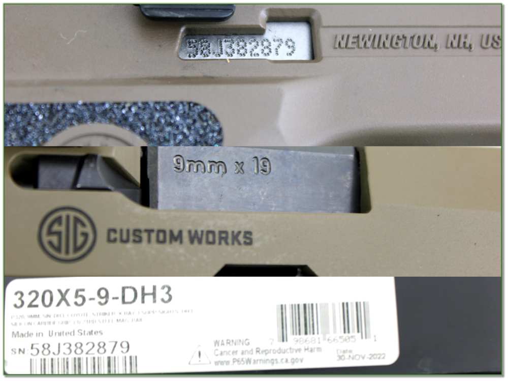 Sig Sauer P320 DH3 Custom Works 9mm Coyote Tan w Case, Light, and 4 Mags-img-3