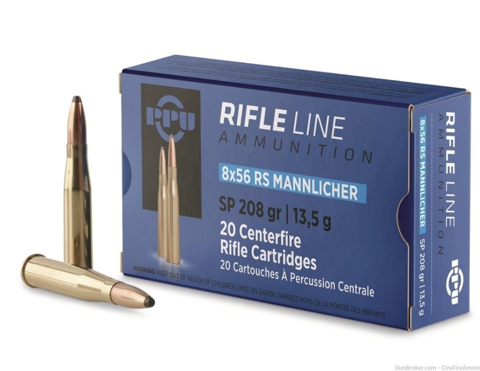 8x56RS Mannlicher PPU, SP, 208 Grain, 20 rounds rare! -img-0