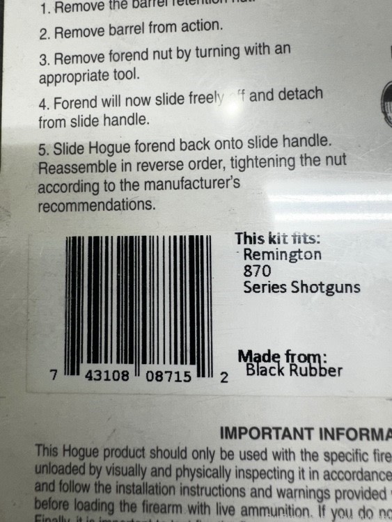 Hogue Tamer Pistol Grip and Forend soft rubber over molded Remington 870-img-1