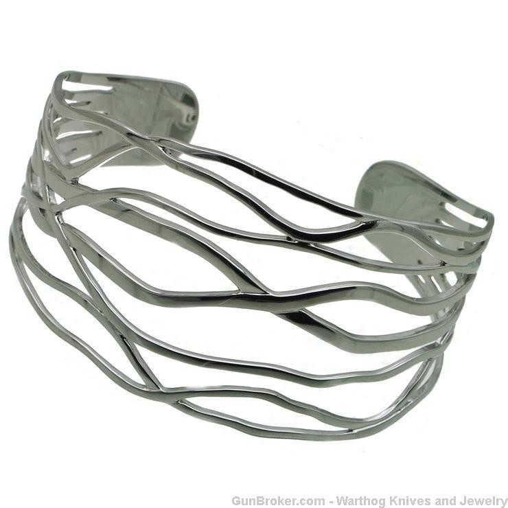 925 Sterling Silver Rhodium Plated Cuff Bracelet. 1-1/2" wide. S7.*REDUCED*-img-0