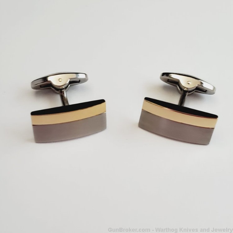 ITALGEM STEEL Stainless Steel & IP Yellow Gold Cuff Links. CL26. *REDUCED*-img-0