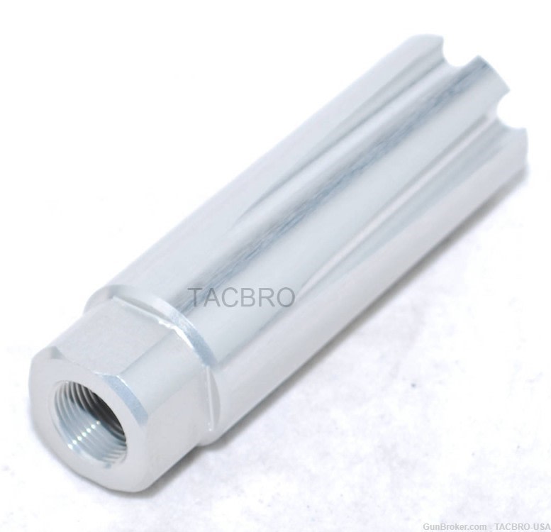 TACBRO Silver 1/2"x28 TPI Linear Comp Muzzle Brake for 9MM 350 Legend-img-1