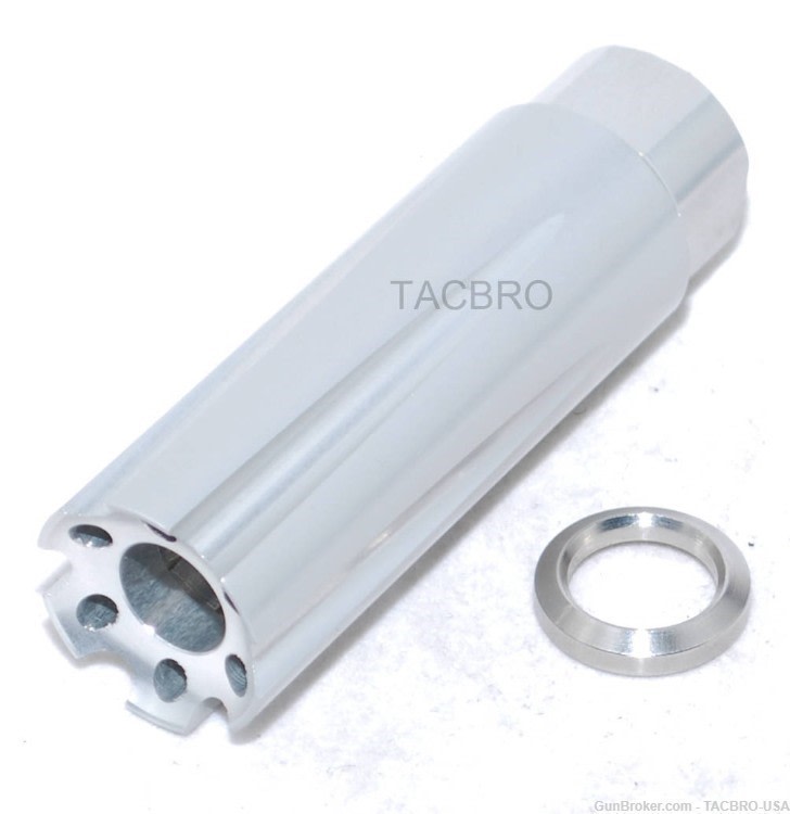 TACBRO Silver 1/2"x28 TPI Linear Comp Muzzle Brake for 9MM 350 Legend-img-0