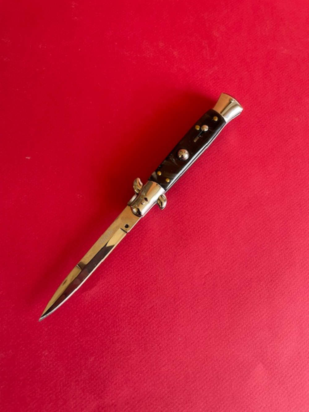 8.75" Italian Style Stiletto Classic Switchblade Knife Black Marble Handle-img-0
