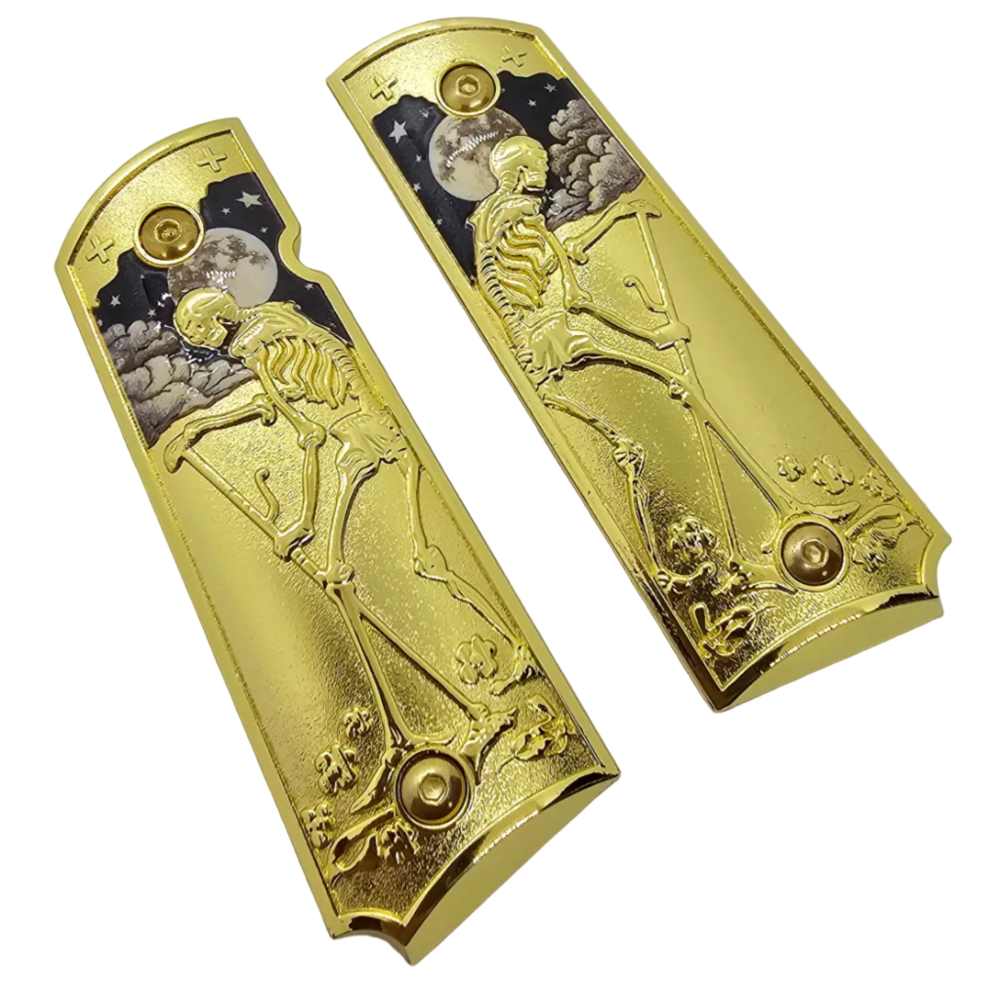 Death Tarot Metal 1911 Full Size Grips Gold Finish Ambi Cut Premium-img-2