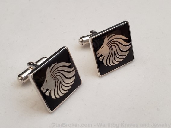 925 Sterling Cuff Links-Lion inset in Black Enamel.German Handmade.*REDUCED-img-0