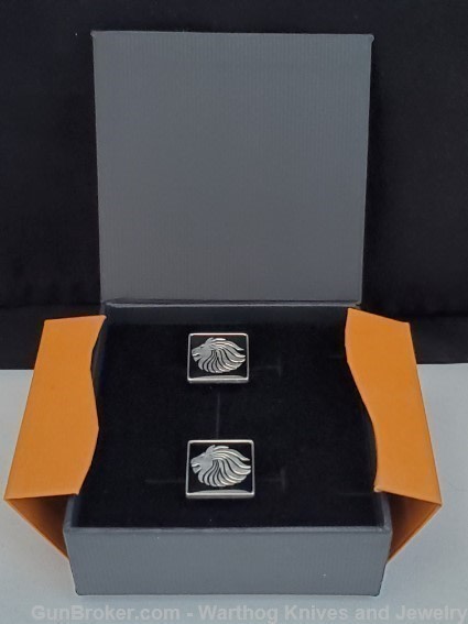 925 Sterling Cuff Links-Lion inset in Black Enamel.German Handmade.*REDUCED-img-2
